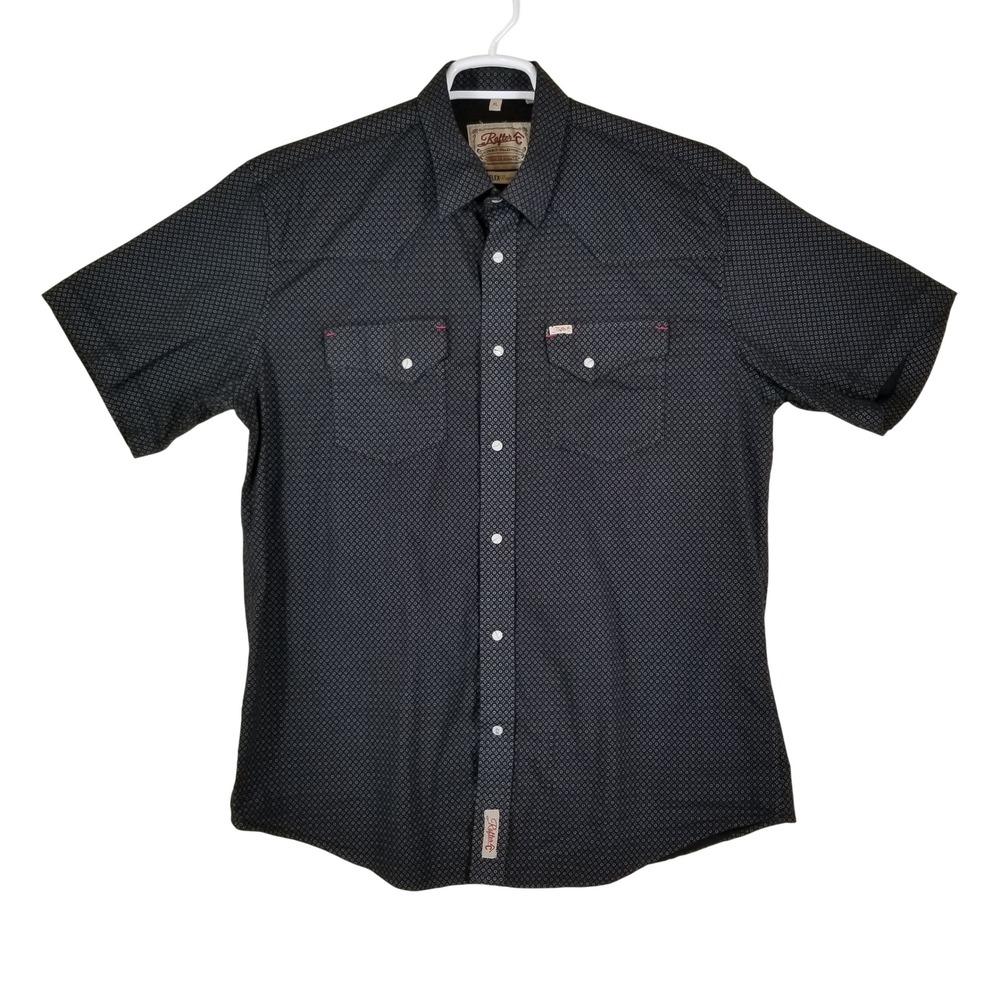 Rafter C Cowboy Collection Shirt Mens XL Black Geometric ProFlex45 Western Snap